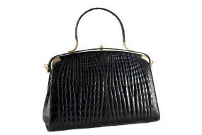 Double belly "sauvage" crocodile skin frame handbag