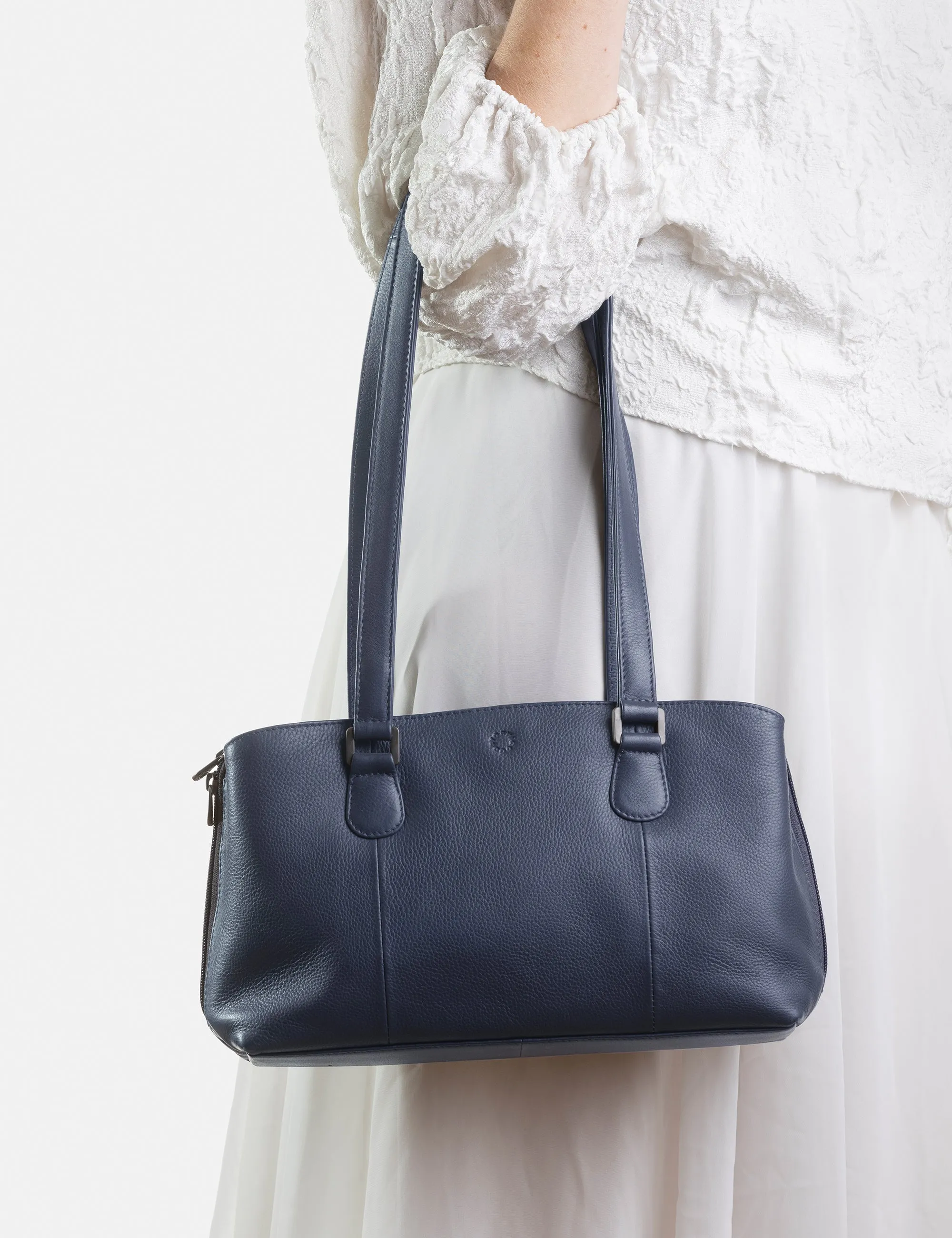 Ealing Navy Leather Shoulder Bag