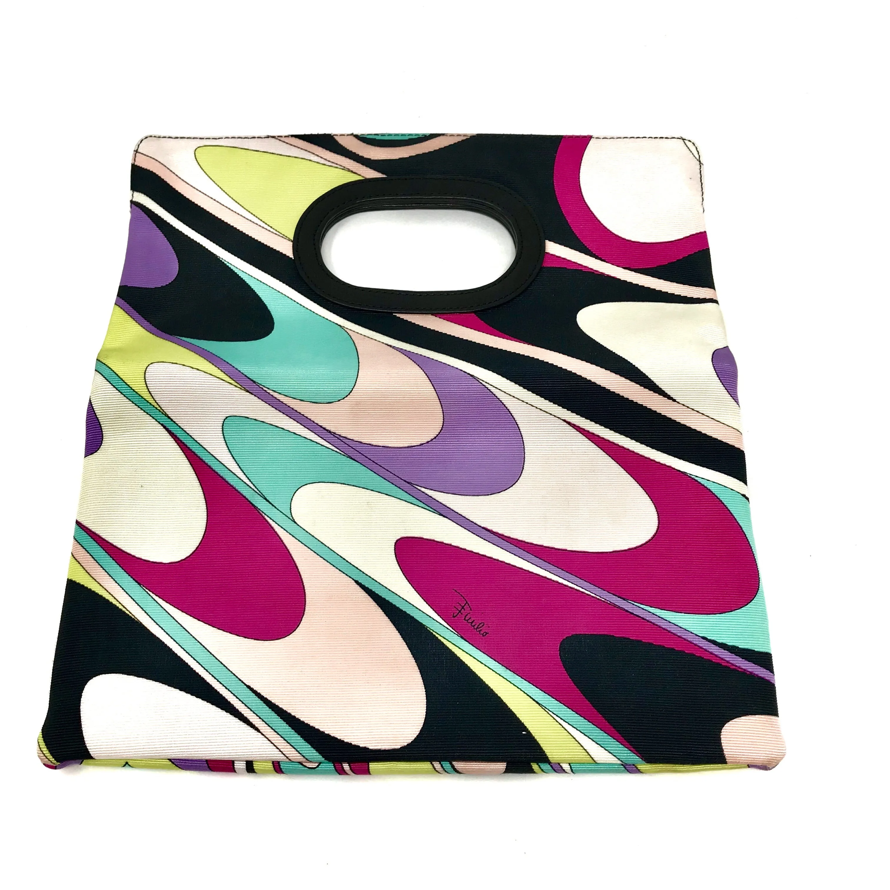 Emilio Pucci Dark Retro Print Fold-Over Flap Clutch Handbag