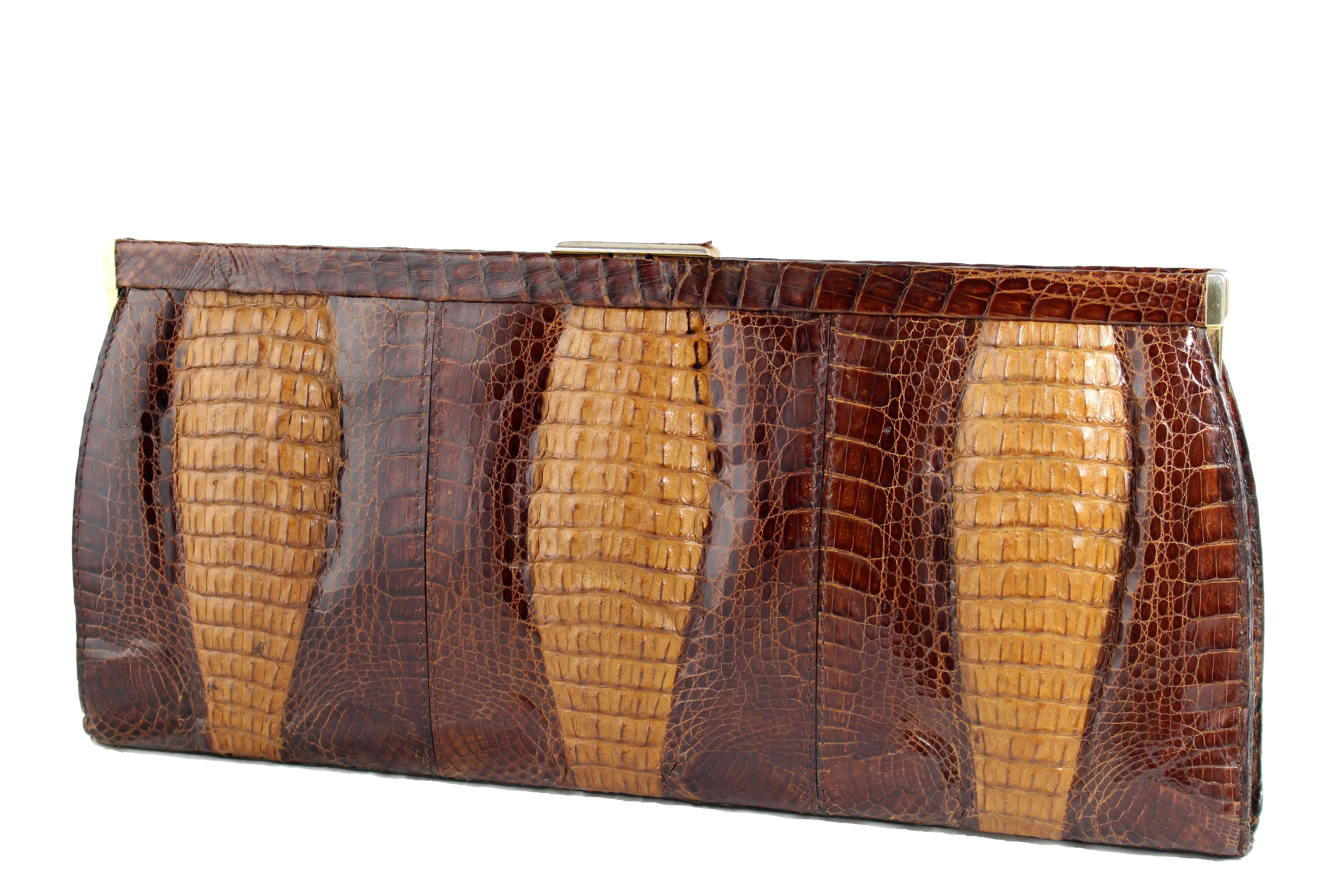 ESTEVE cognac color triple hornback baby crocodile skin handbag