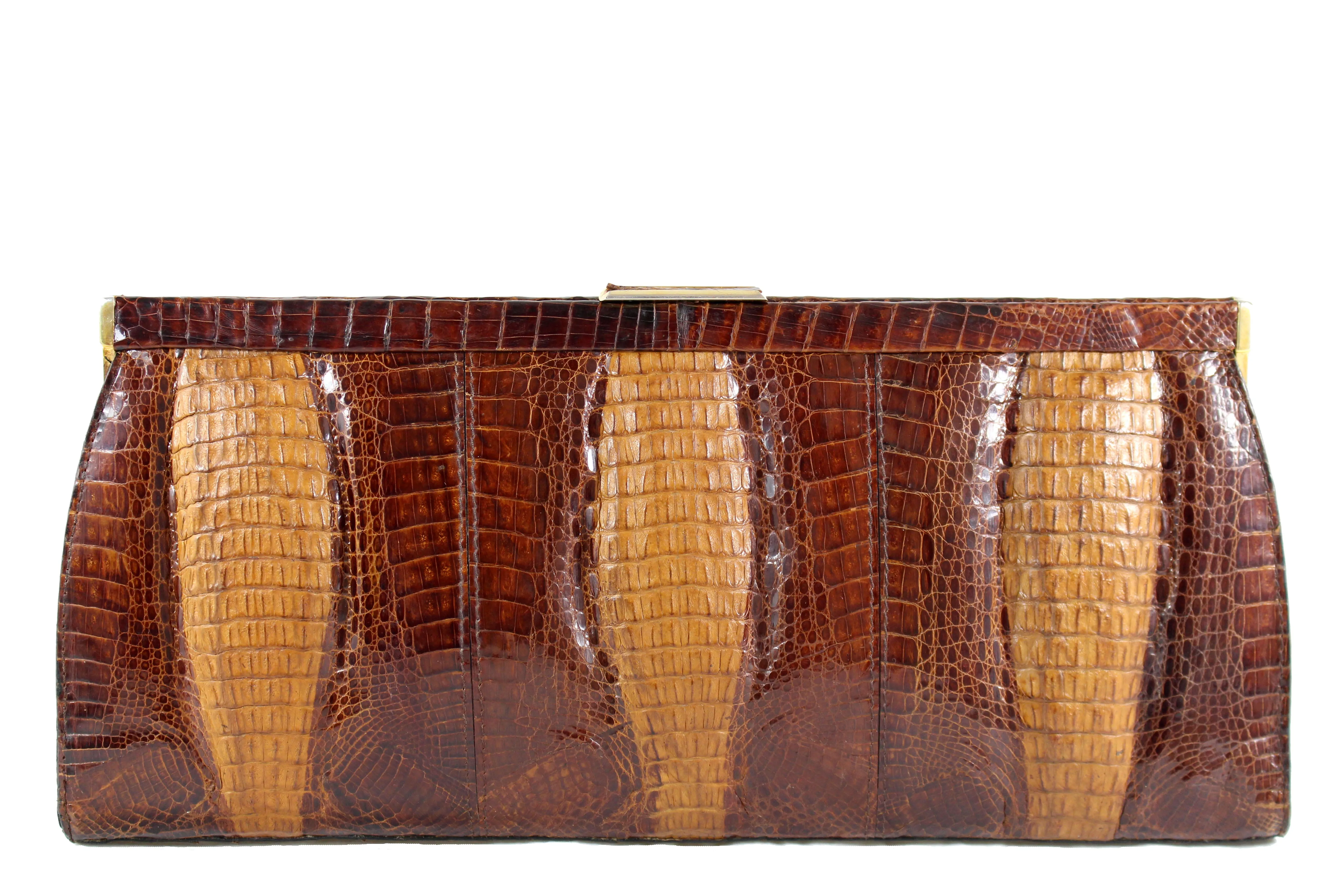 ESTEVE cognac color triple hornback baby crocodile skin handbag