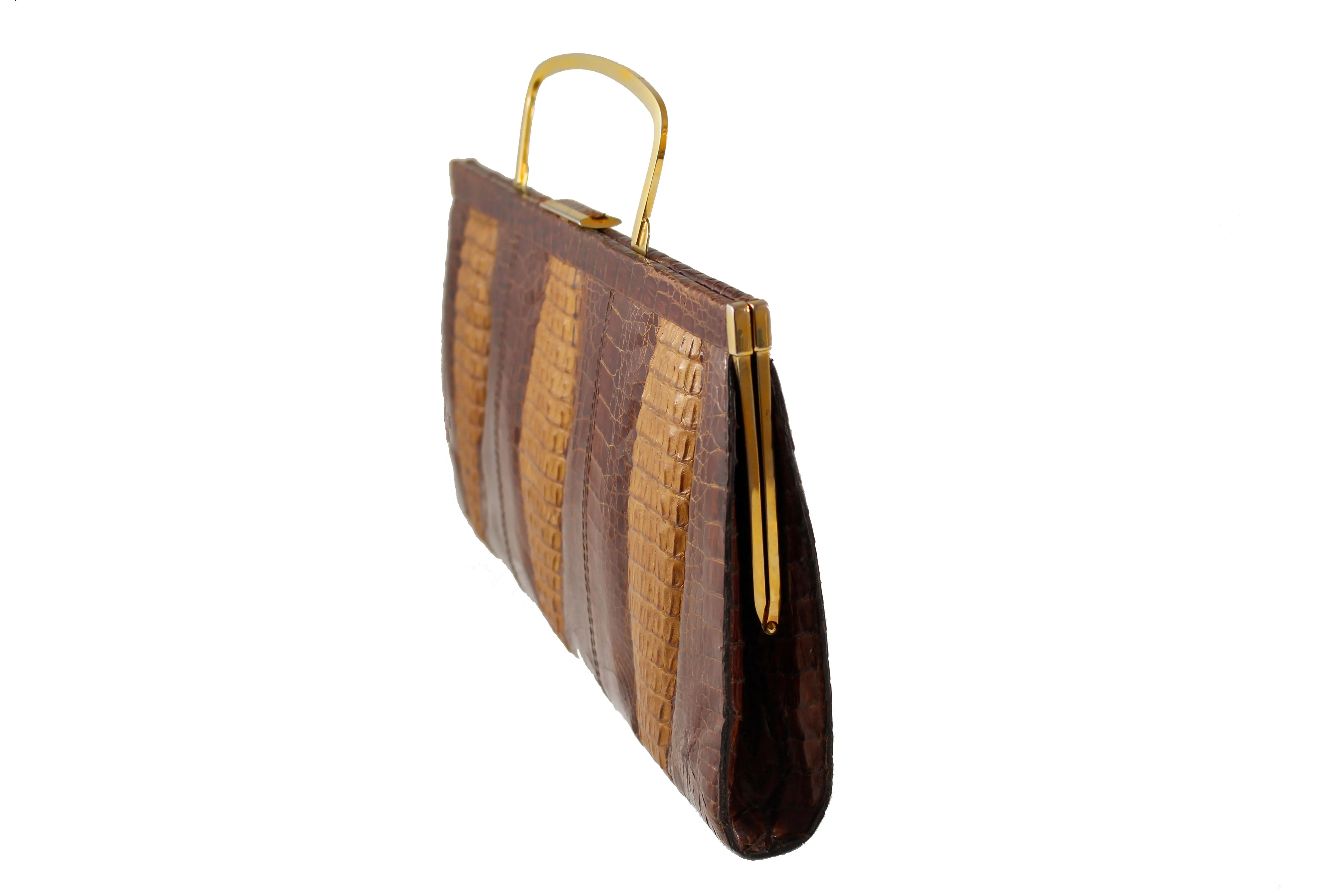 ESTEVE cognac color triple hornback baby crocodile skin handbag