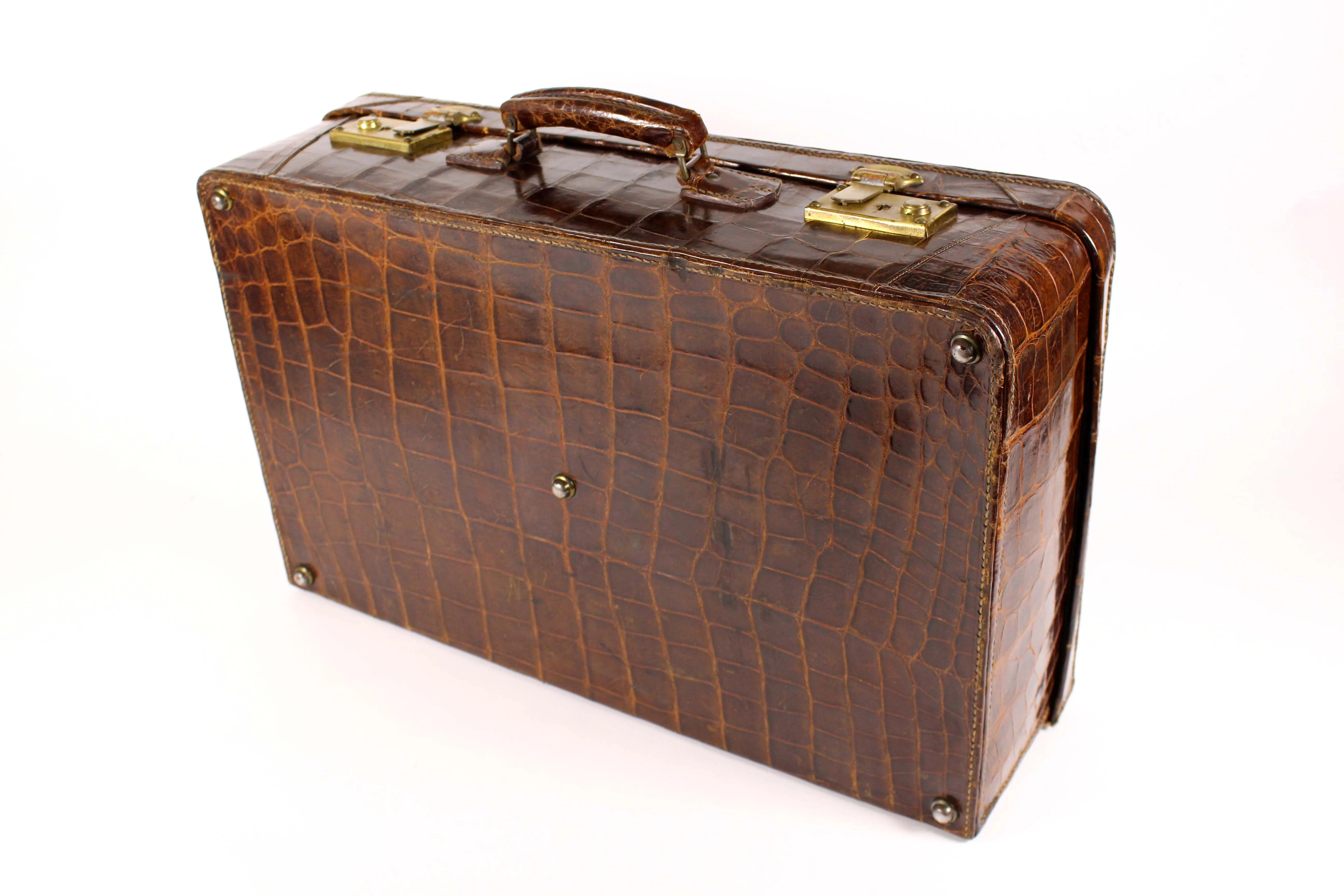 F. ROICH brown crocodile skin suitcase