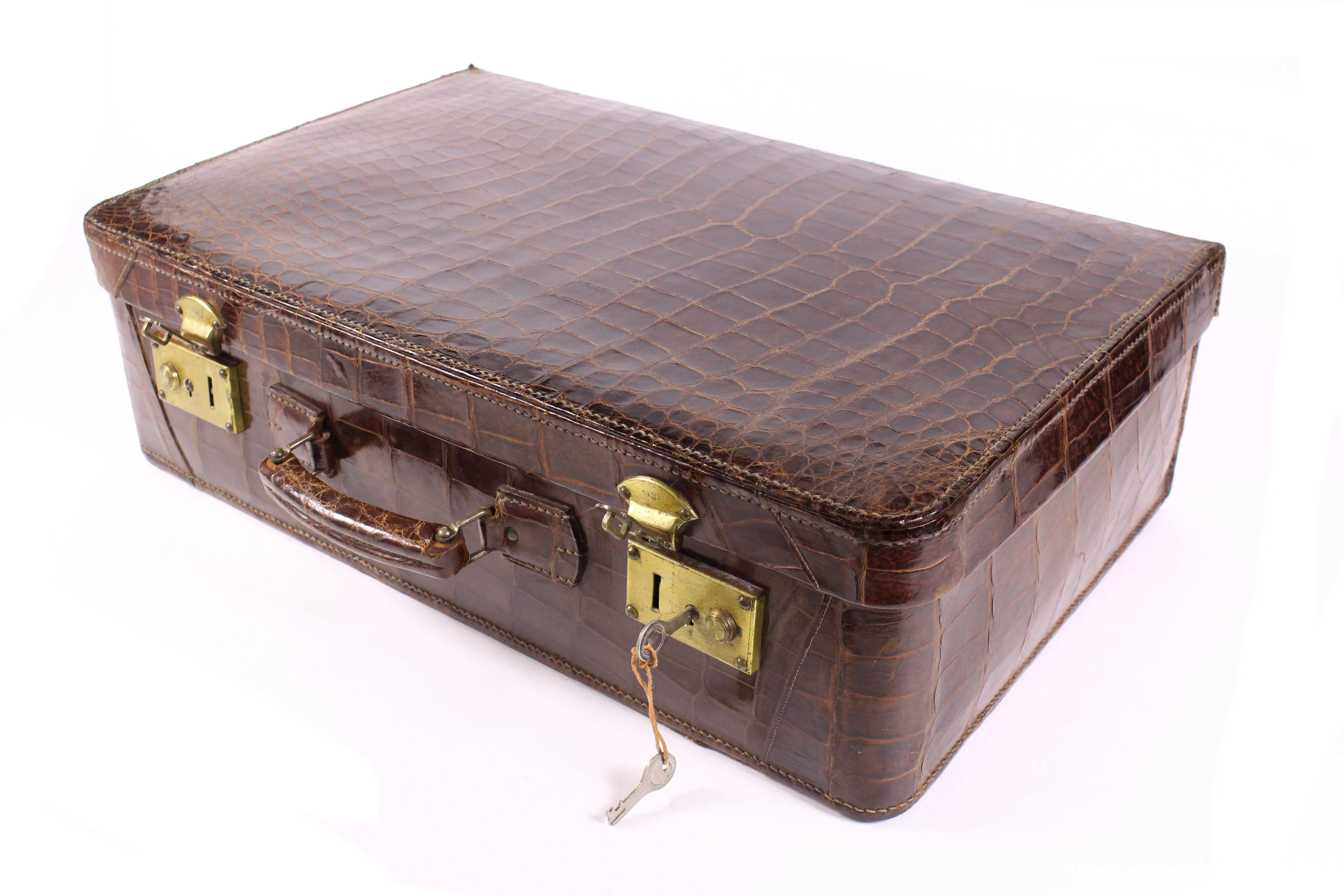 F. ROICH brown crocodile skin suitcase