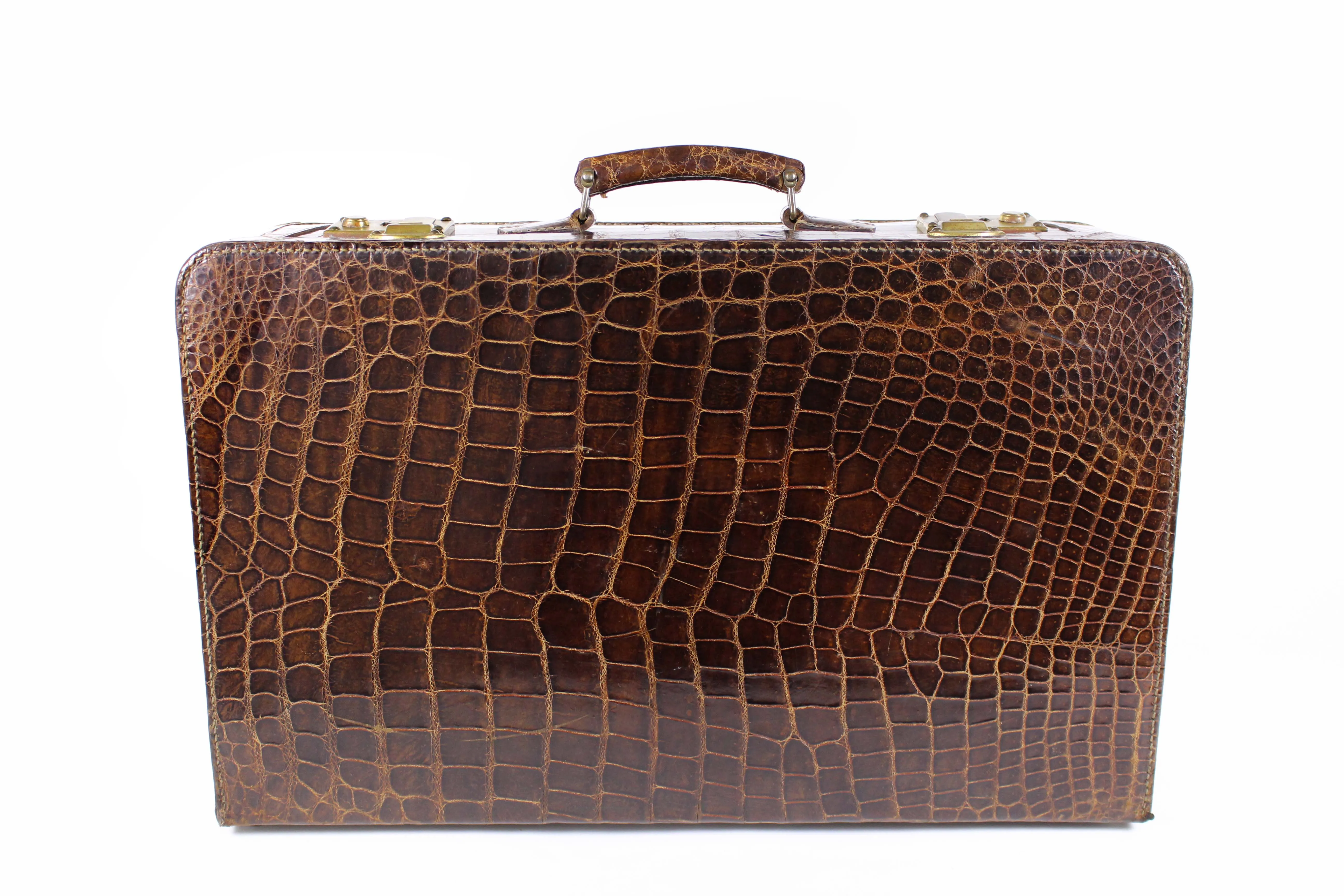 F. ROICH brown crocodile skin suitcase