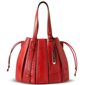 Fern Ostrich Leg Leather Handbag | Red