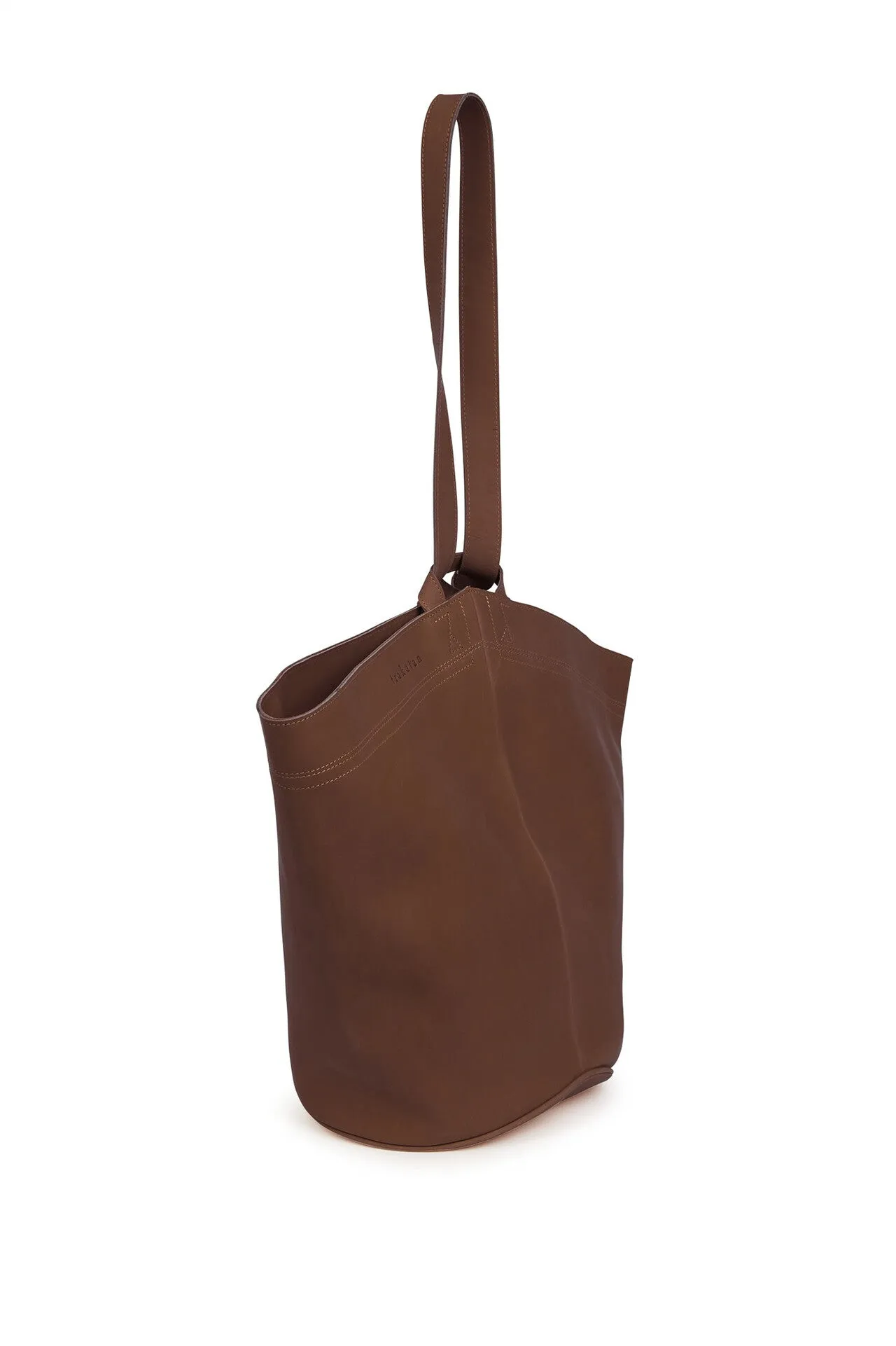 FILOMENA WIDE BUCKET HANDBAG IN ITALIAN LEATHER SADDLE BROWN