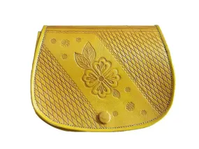 Floral Leather Shoulder Bag - Embossed - Small - Yellow