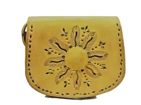 Floral Leather Shoulder Bag - Small - Yellow