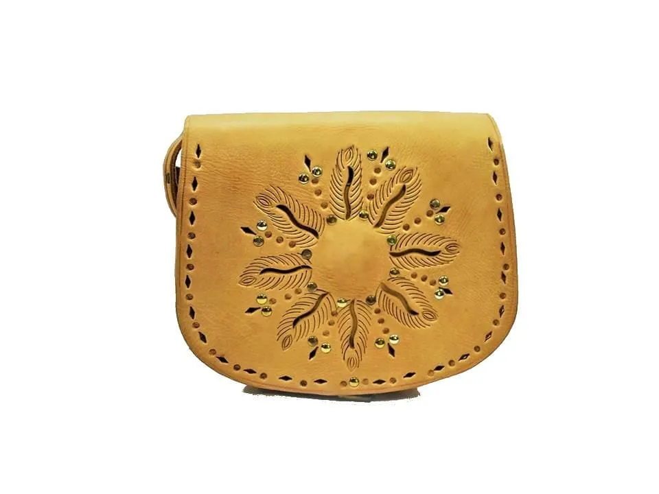 Floral Leather Shoulder Bag - Small - Yellow