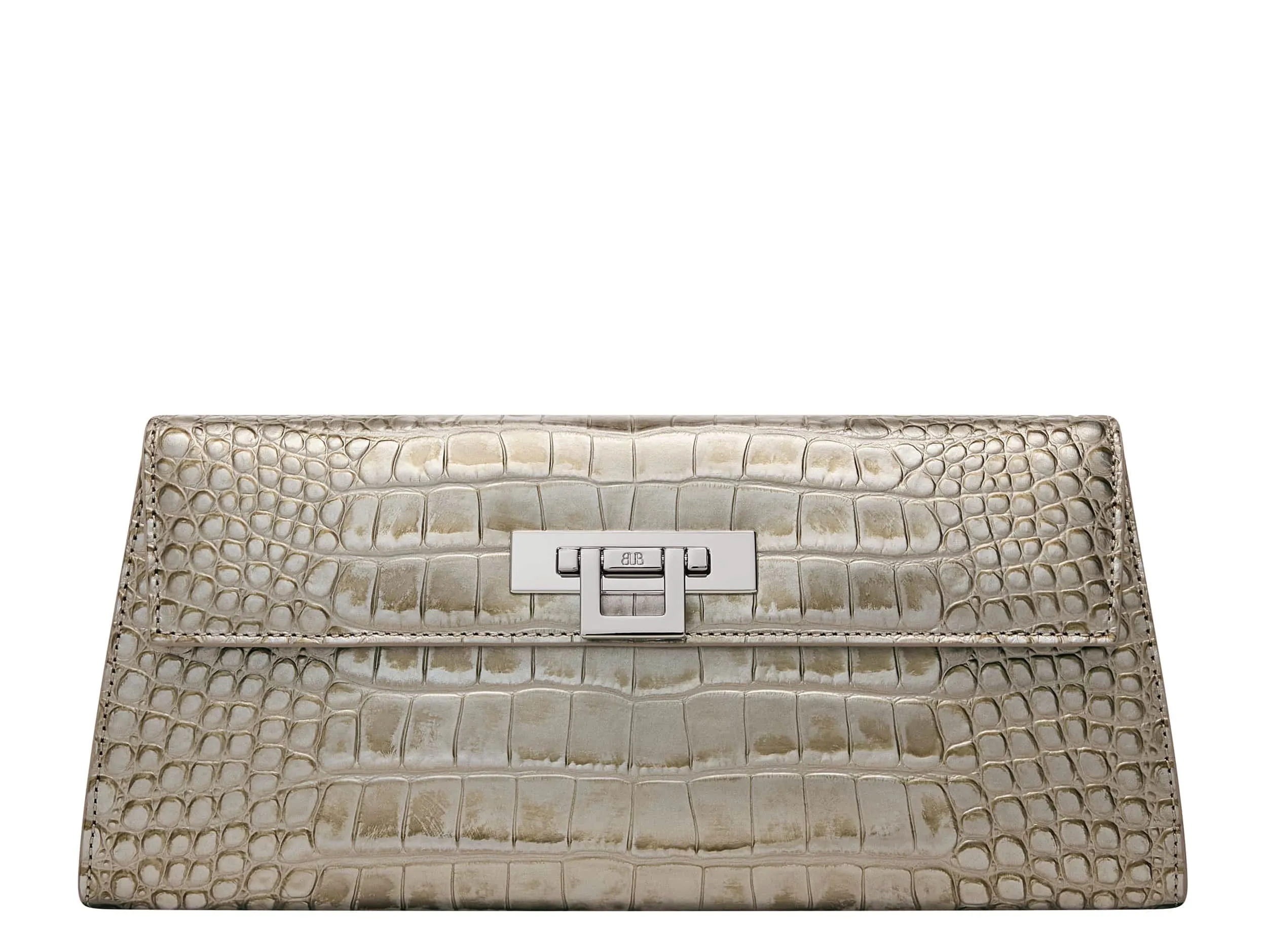 Fonteyn Clutch Orinoco 'Croc' Print Calf Leather Handbag - Silver