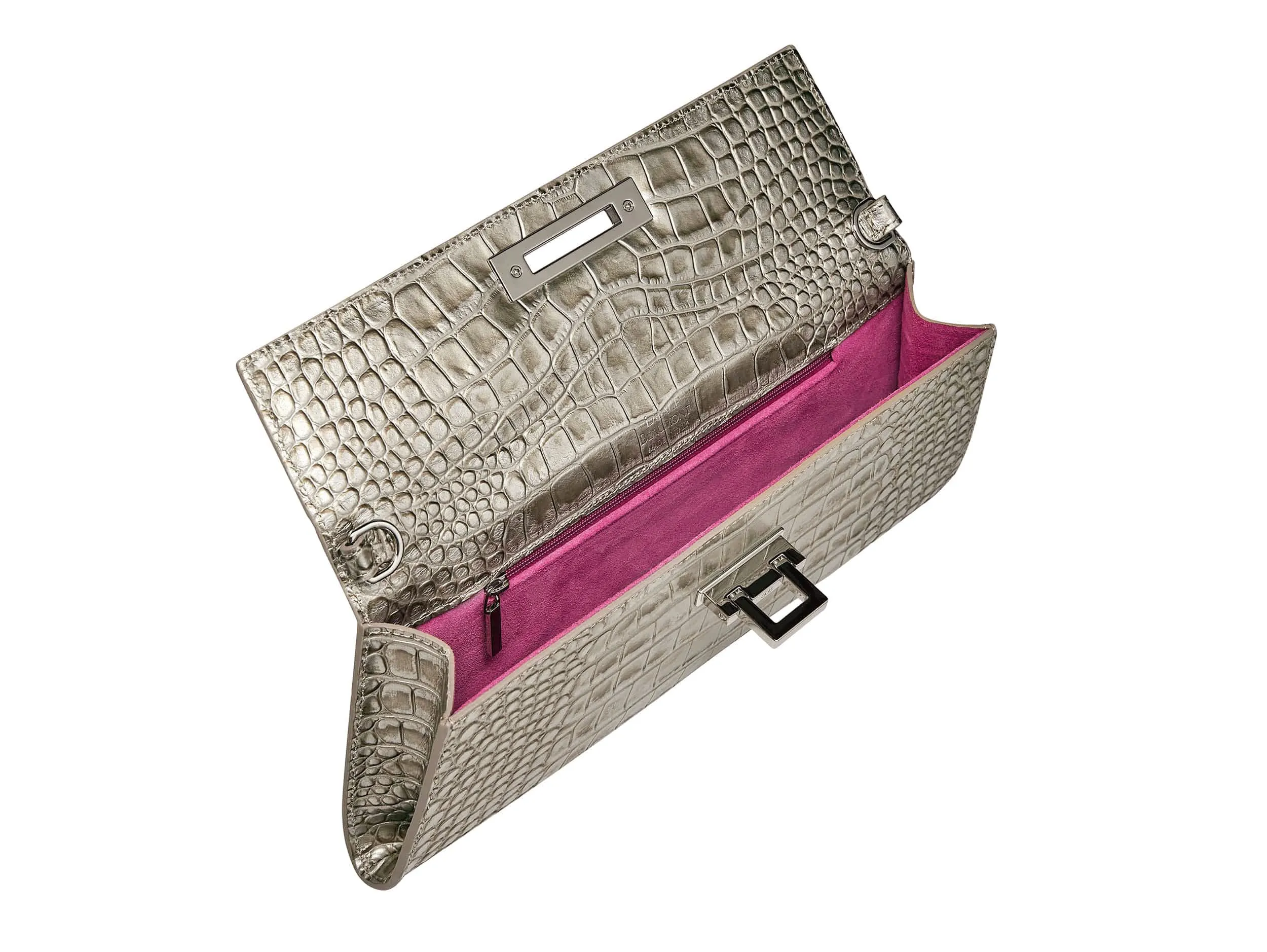 Fonteyn Clutch Orinoco 'Croc' Print Calf Leather Handbag - Silver