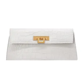 Fonteyn Clutch Orinoco 'Croc' Print Calf Leather Handbag - White