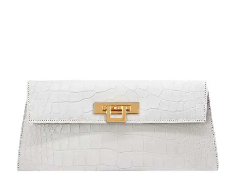 Fonteyn Clutch Orinoco 'Croc' Print Calf Leather Handbag - White