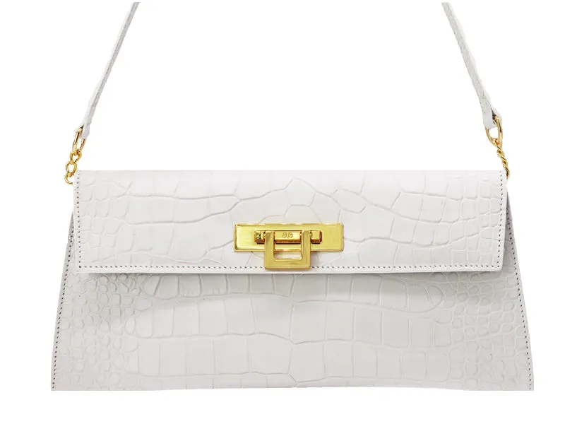 Fonteyn Clutch Orinoco 'Croc' Print Calf Leather Handbag - White