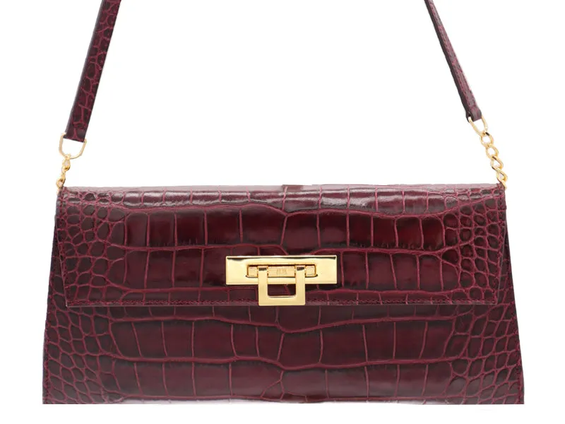 Fonteyn Clutch Orinoco 'Croc' Print Calf Leather Handbag - Wine