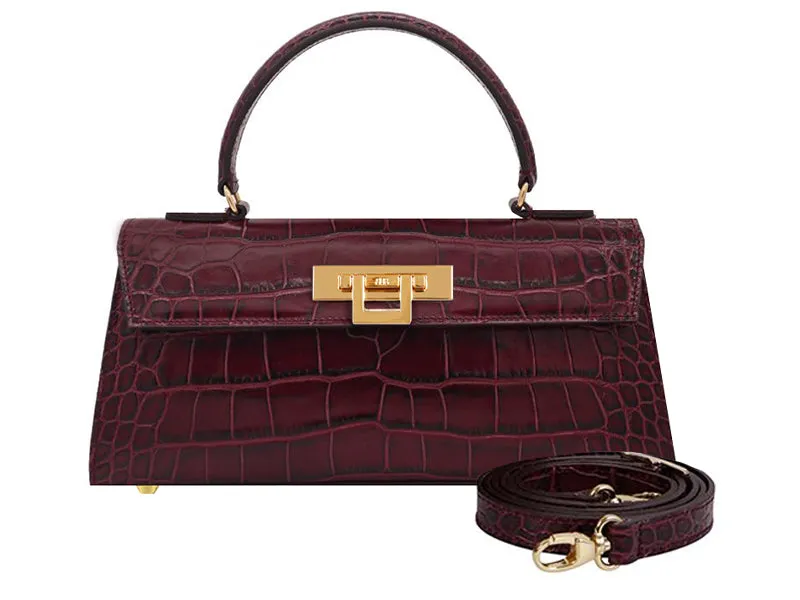 Fonteyn East West Orinoco 'Croc' Print Calf Leather Handbag- Wine