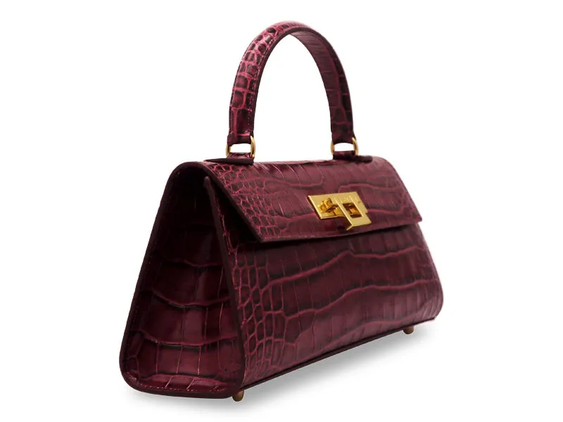 Fonteyn East West Orinoco 'Croc' Print Calf Leather Handbag- Wine