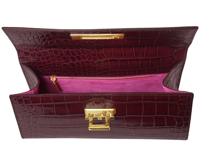 Fonteyn East West Orinoco 'Croc' Print Calf Leather Handbag- Wine