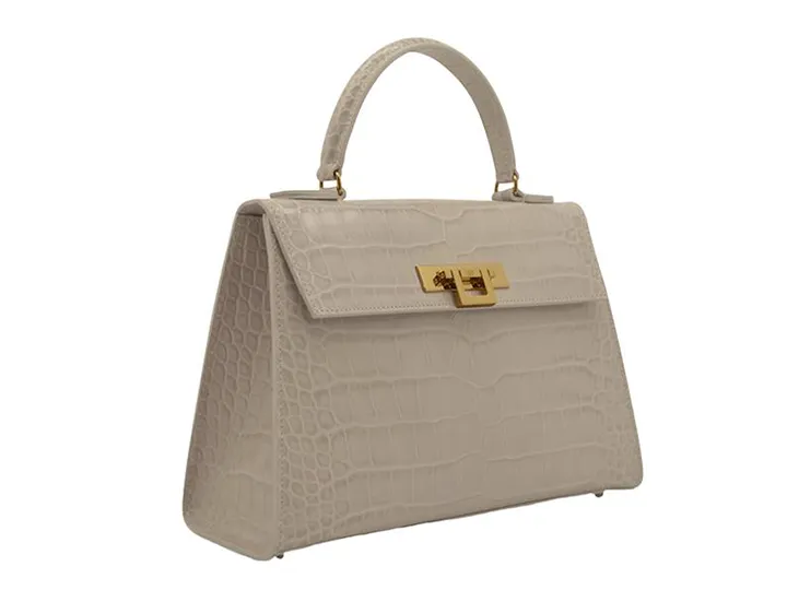 Fonteyn Large Orinoco 'Croc' Print Calf Leather Handbag - Stone