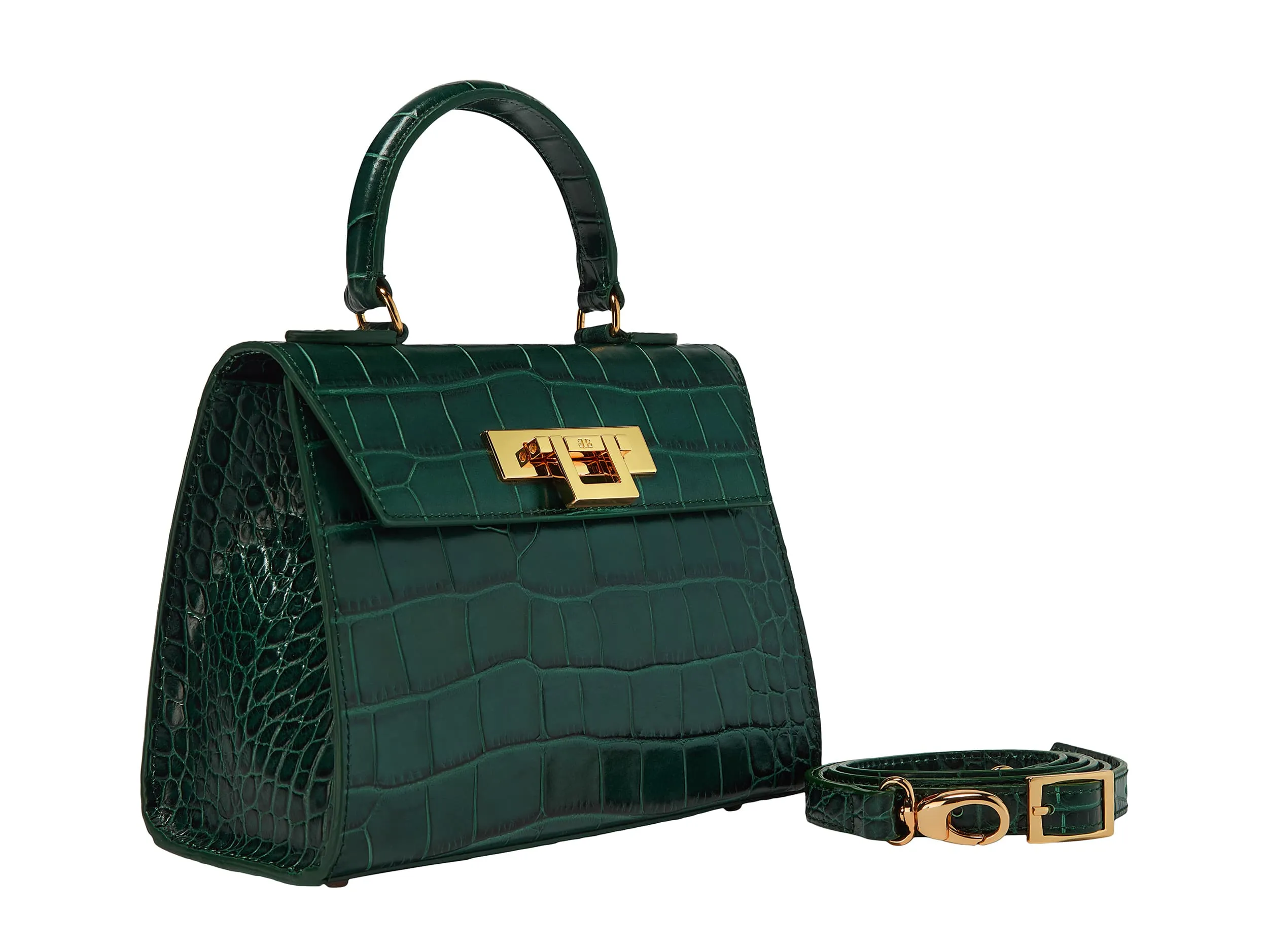 Fonteyn Midi Orinoco 'Croc' Print Calf Leather Handbag - Dark Green