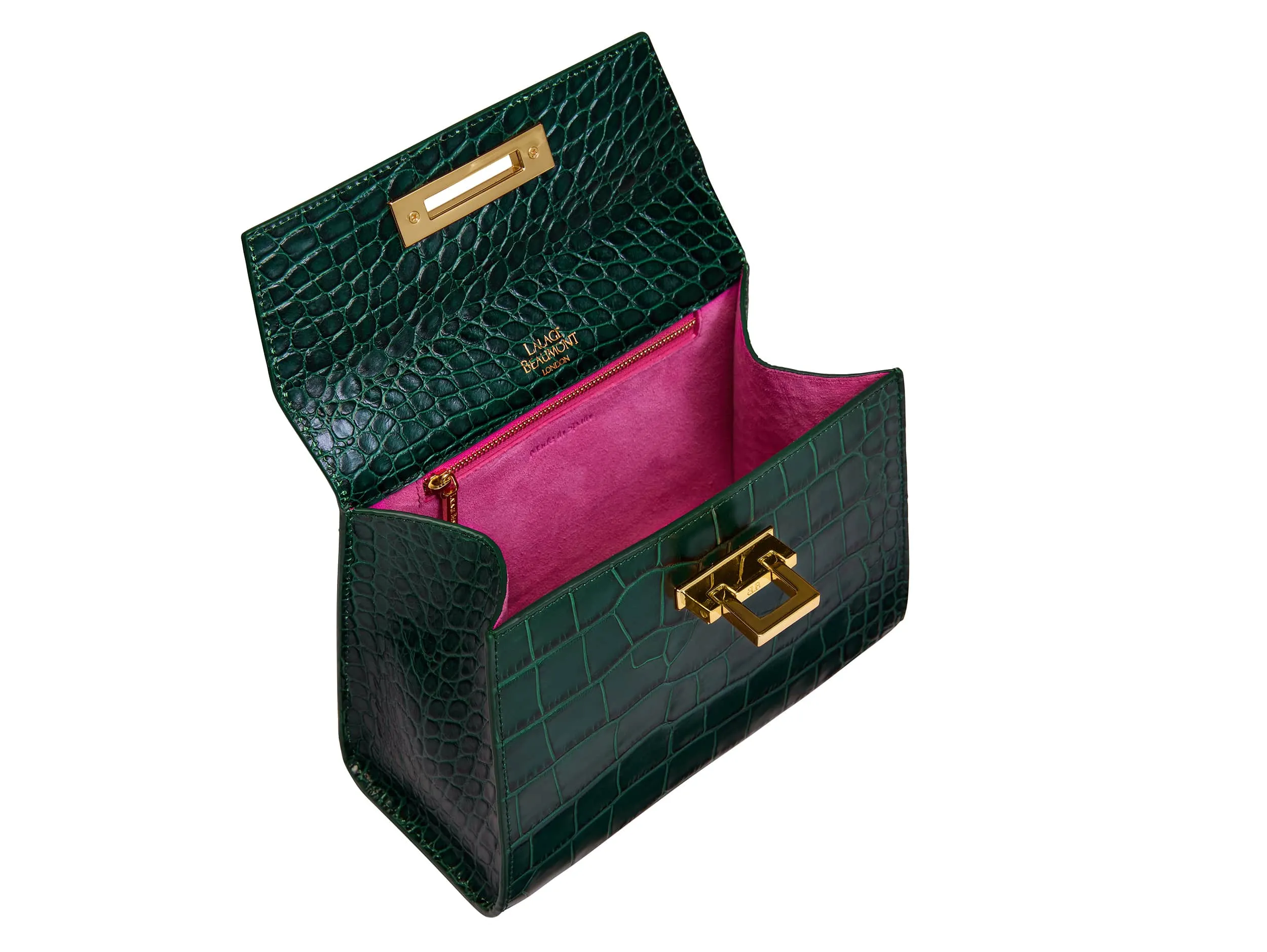 Fonteyn Midi Orinoco 'Croc' Print Calf Leather Handbag - Dark Green