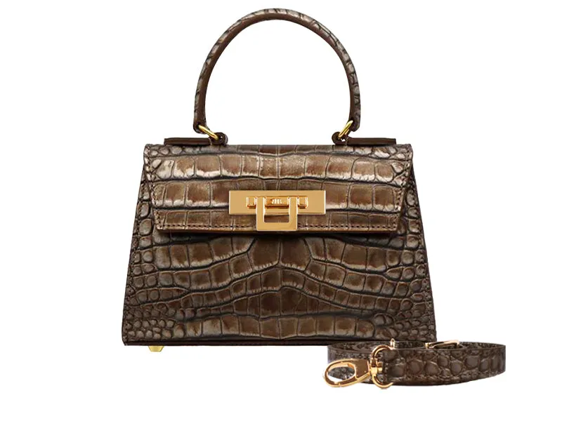 Fonteyn Mignon Orinoco 'Croc' Print Calf Leather Handbag - Bronze