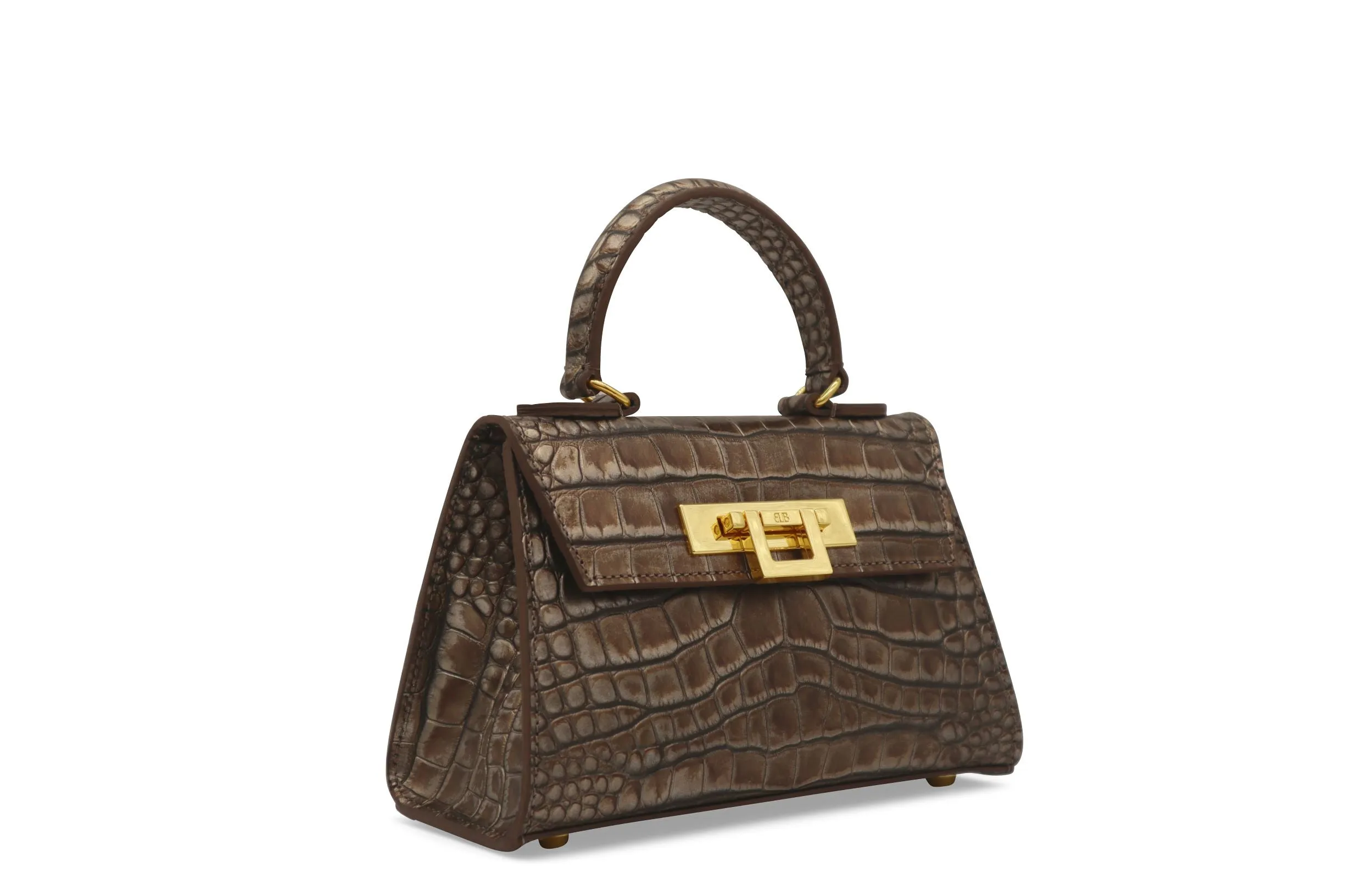 Fonteyn Mignon Orinoco 'Croc' Print Calf Leather Handbag - Bronze