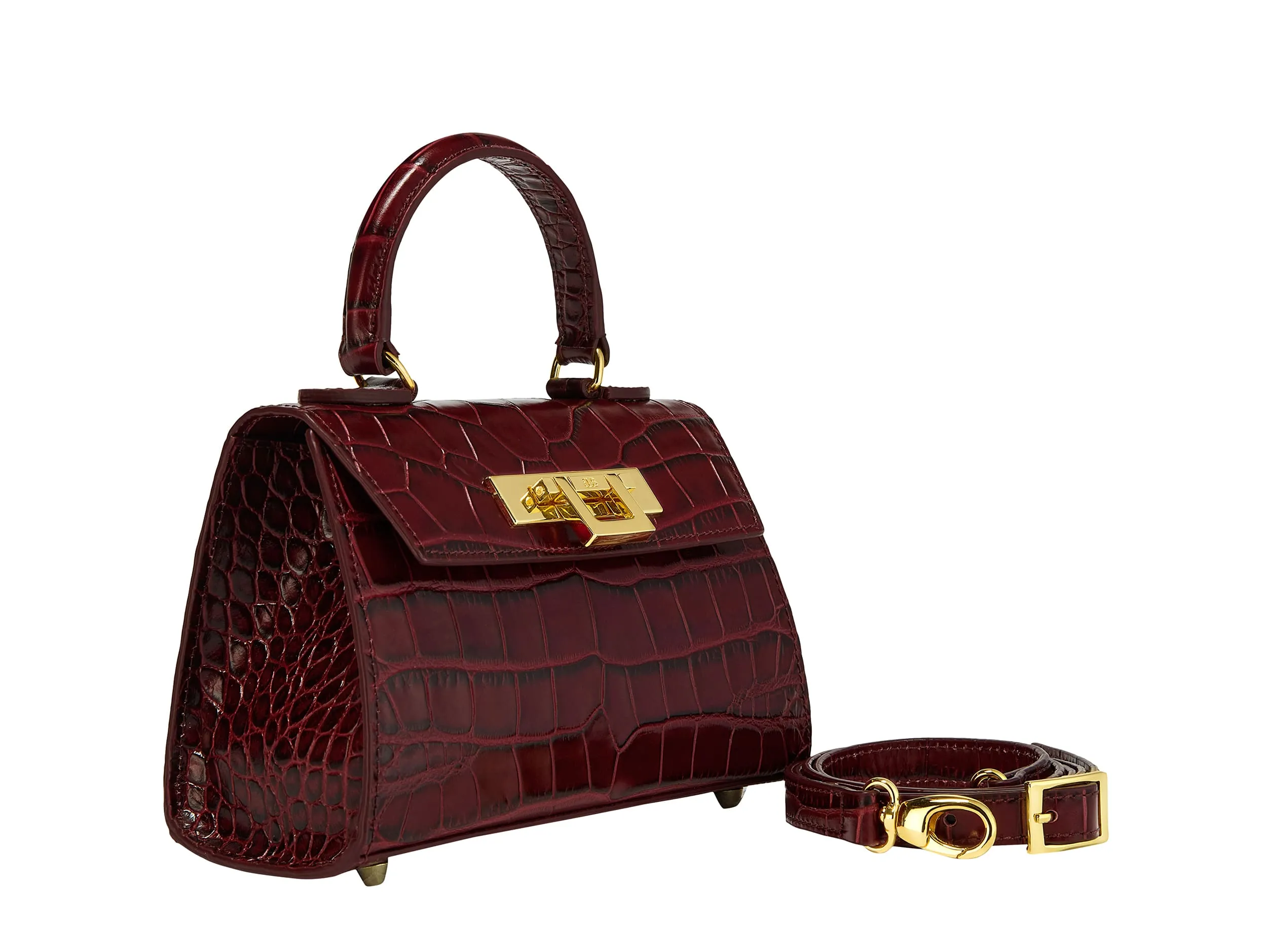 Fonteyn Mignon Orinoco 'Croc' Print Calf Leather Handbag - Wine