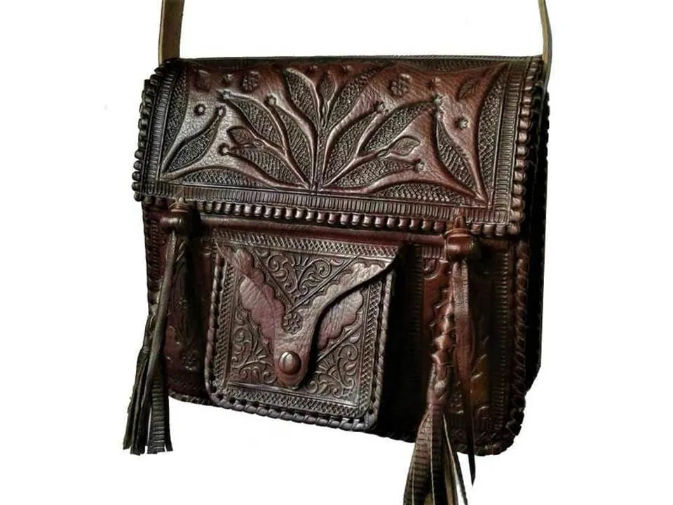 Hippie Leather Shoulder Bag - Brown - Palm