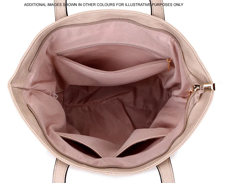 LIGHTWEIGHT TAN FAUX LEATHER TOTE HANDBAG