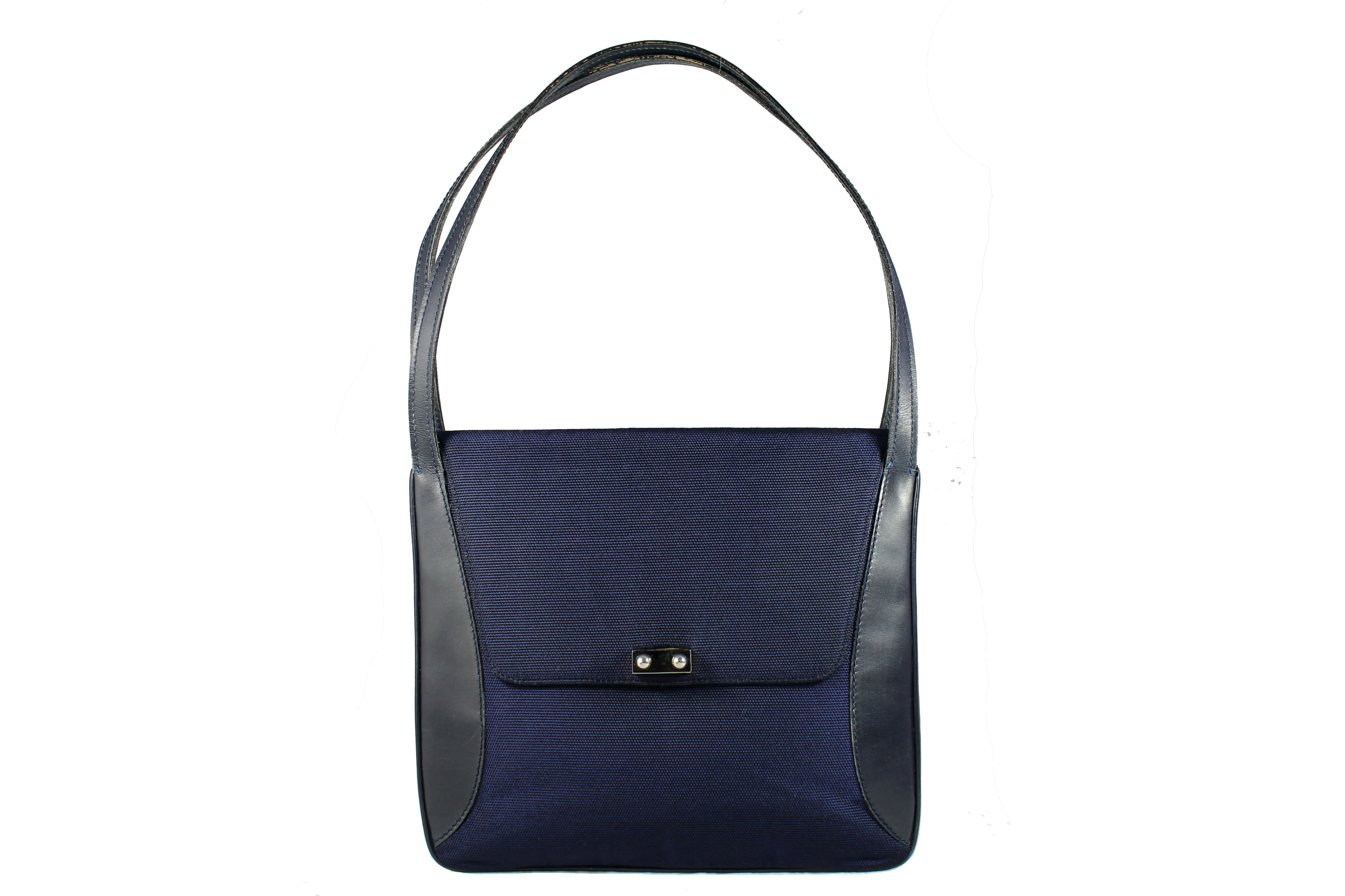 LOEWE black leather and blue fabric handbag