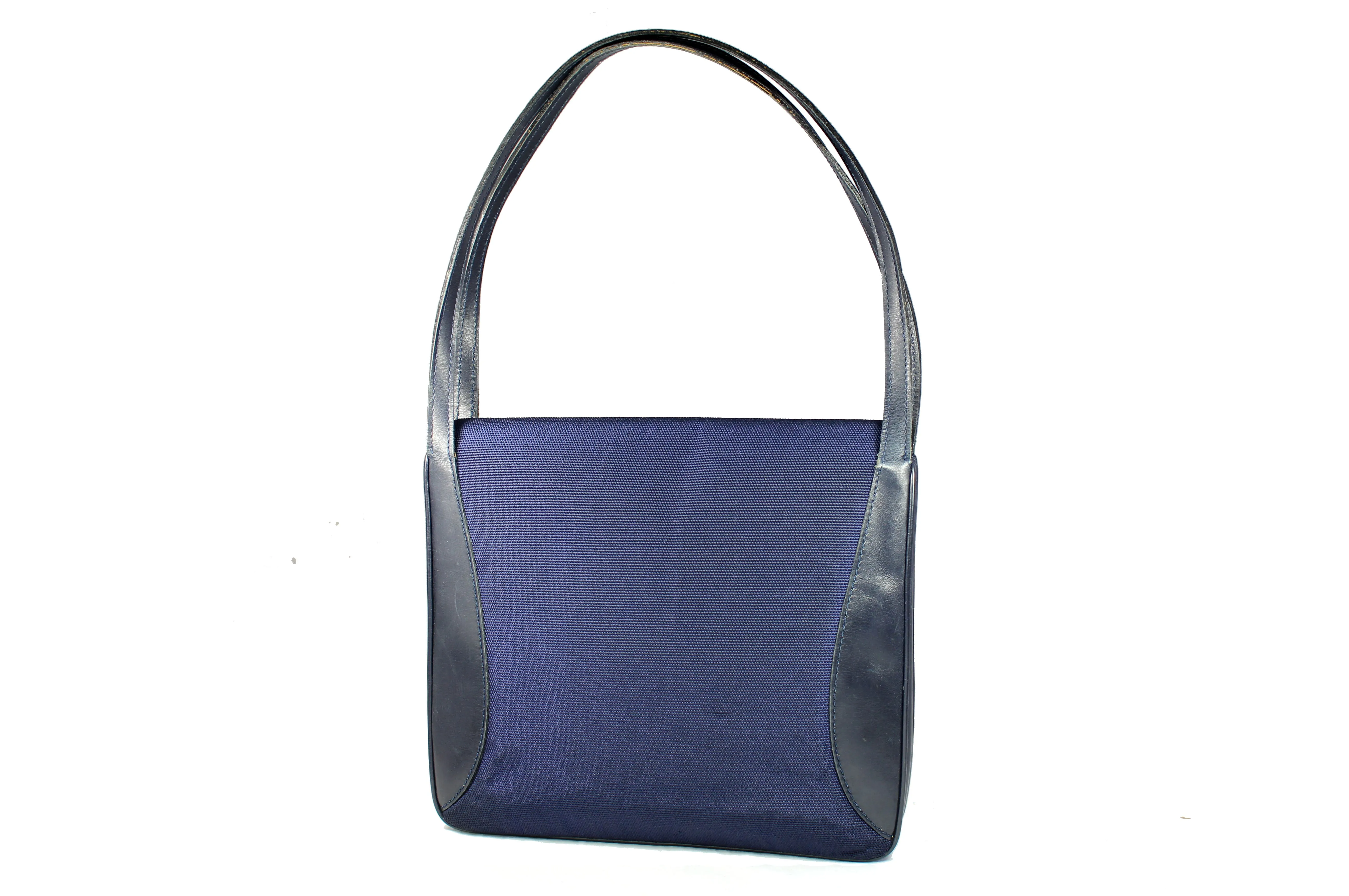 LOEWE black leather and blue fabric handbag