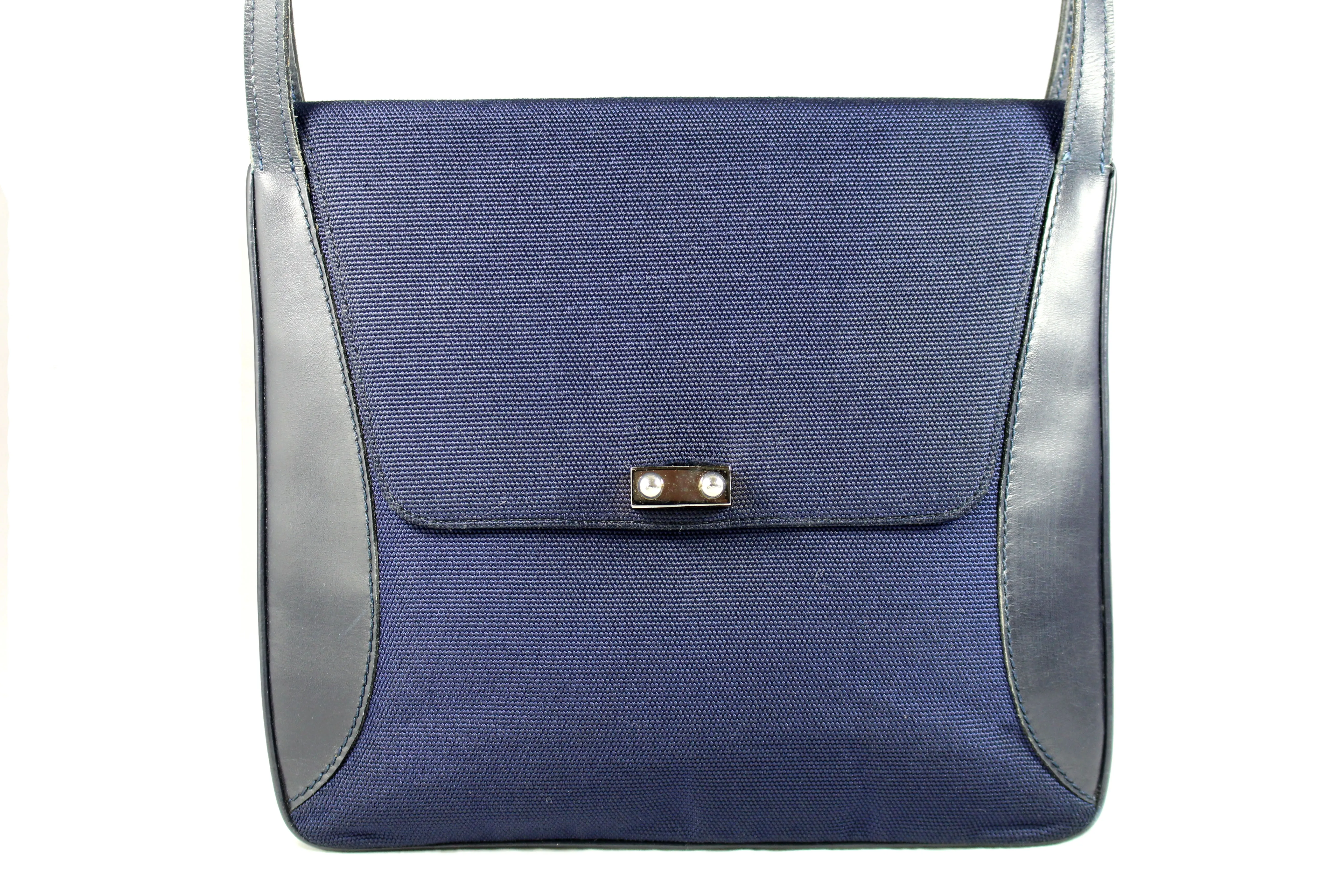 LOEWE black leather and blue fabric handbag