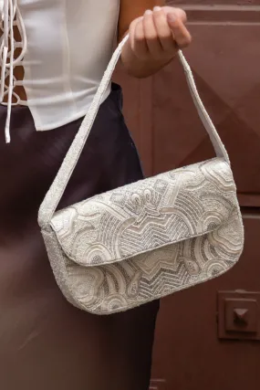 Lucy White and Silver Beaded Shoulder Bag