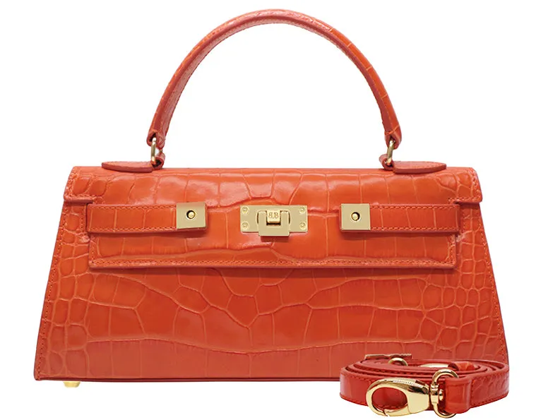 Maya East West Orinoco 'Croc' Print Calf Leather Handbag - Orange