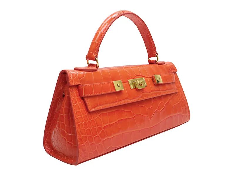 Maya East West Orinoco 'Croc' Print Calf Leather Handbag - Orange