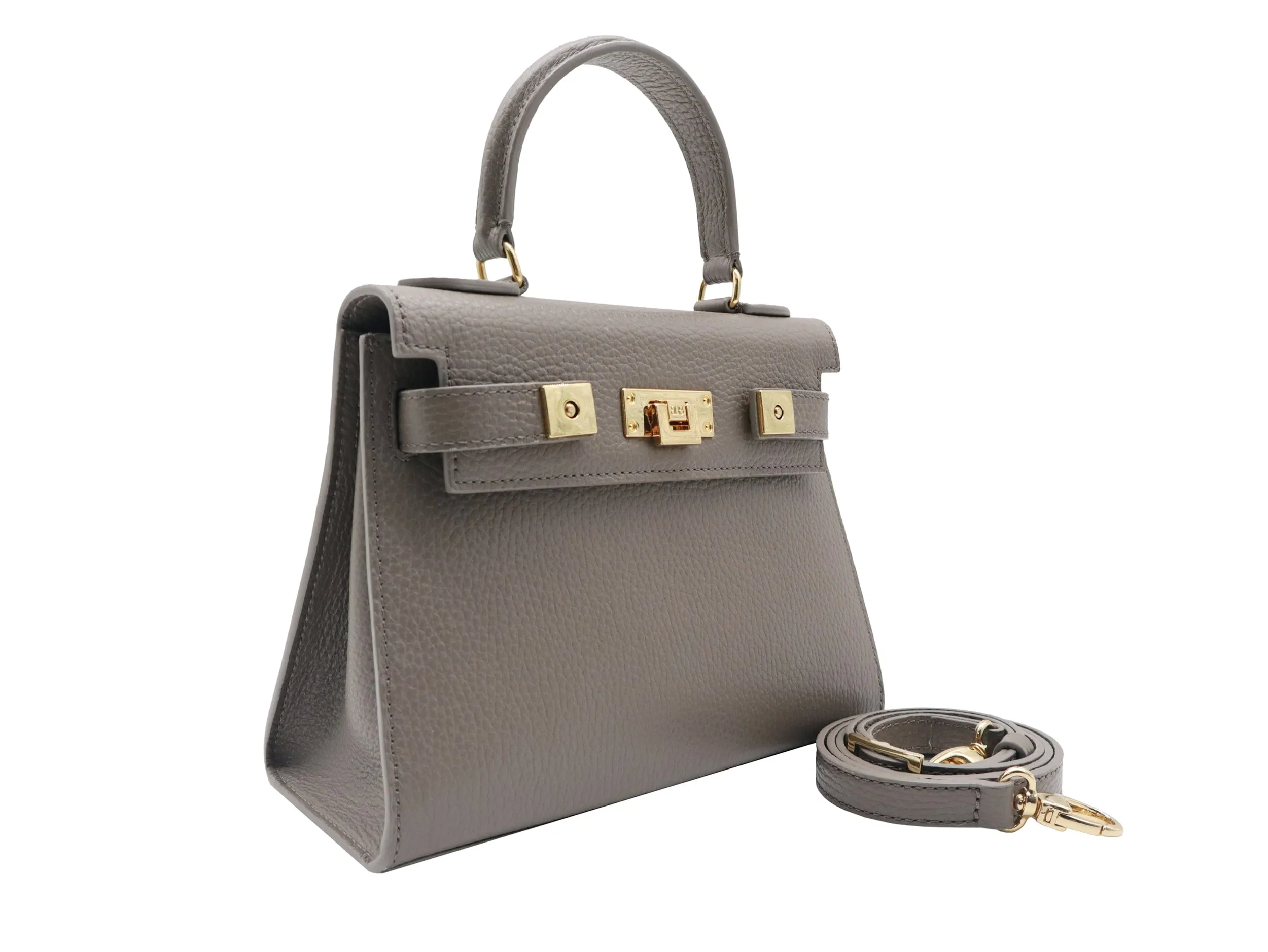 Maya Midi Caribou Soft Grainy Print Calf Leather Handbag - Taupe