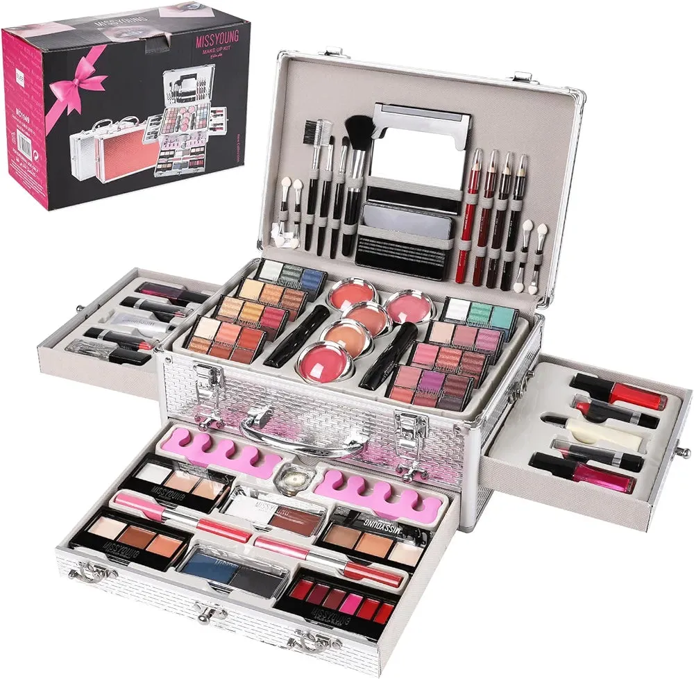 Miss Young MC1149 All in One Professional Makeup Kit for Women Full Kit Suitcase, Include Eyeshadow Palette, Lipstick Set, Concealer, Foundation, Lipgloss, Makeup Brush