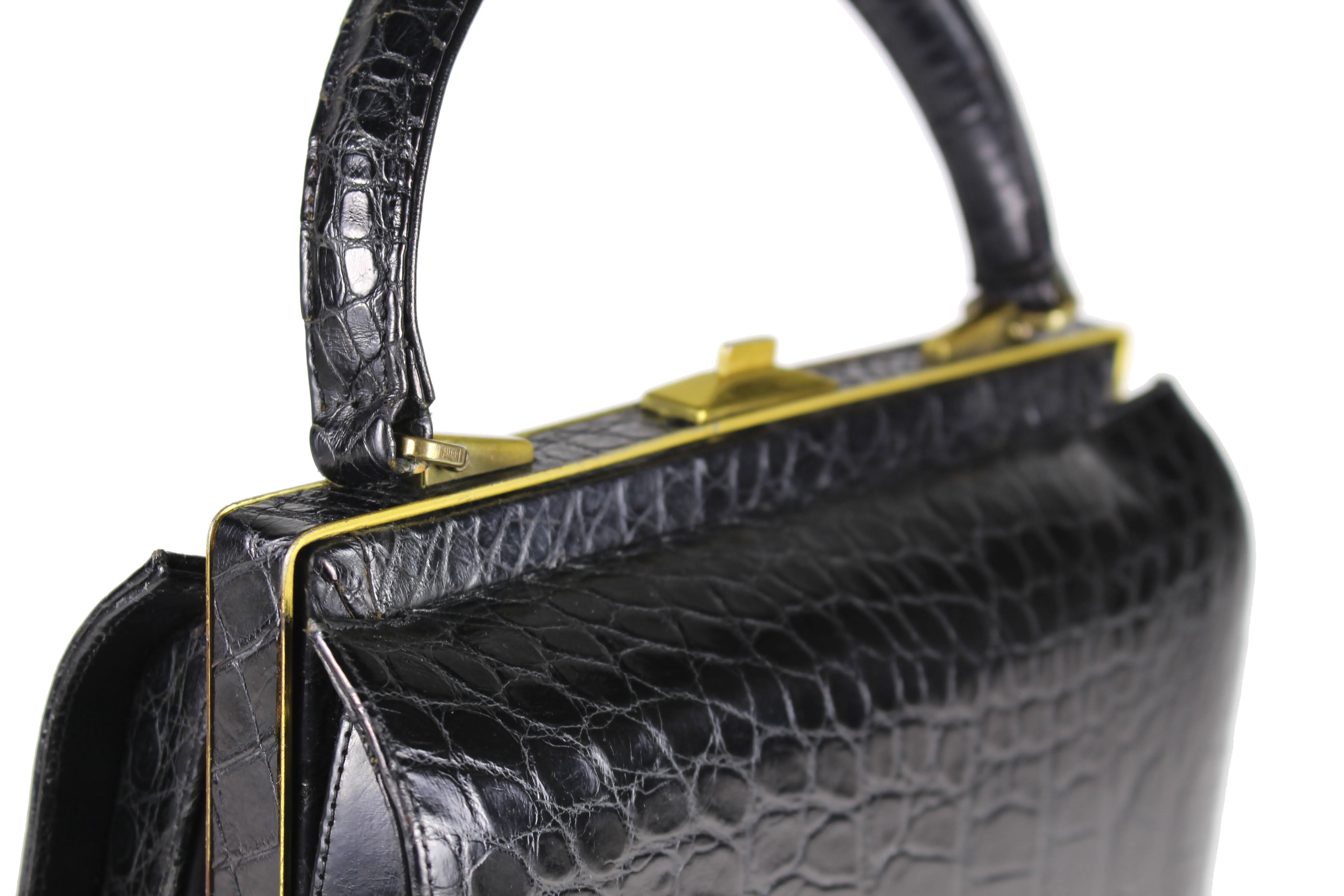 PALIZZIO black crocodile skin handbag with single handle