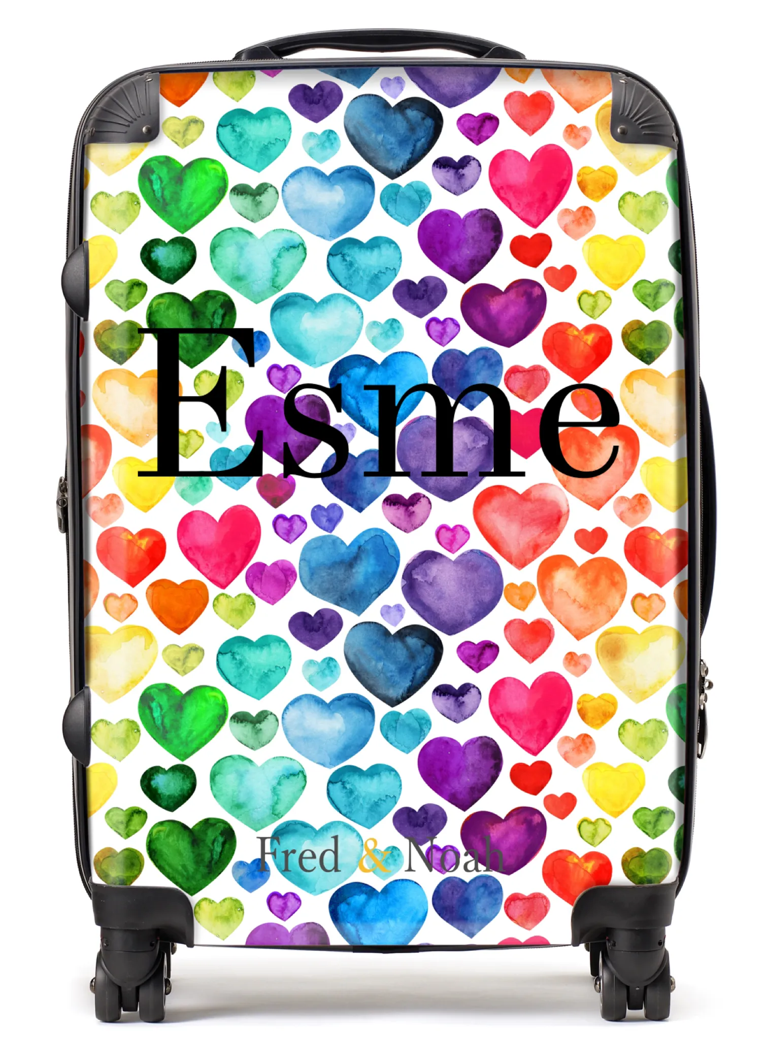 Personalised Rainbow Heart print Suitcase