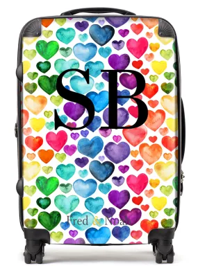 Personalised Rainbow Heart print Suitcase