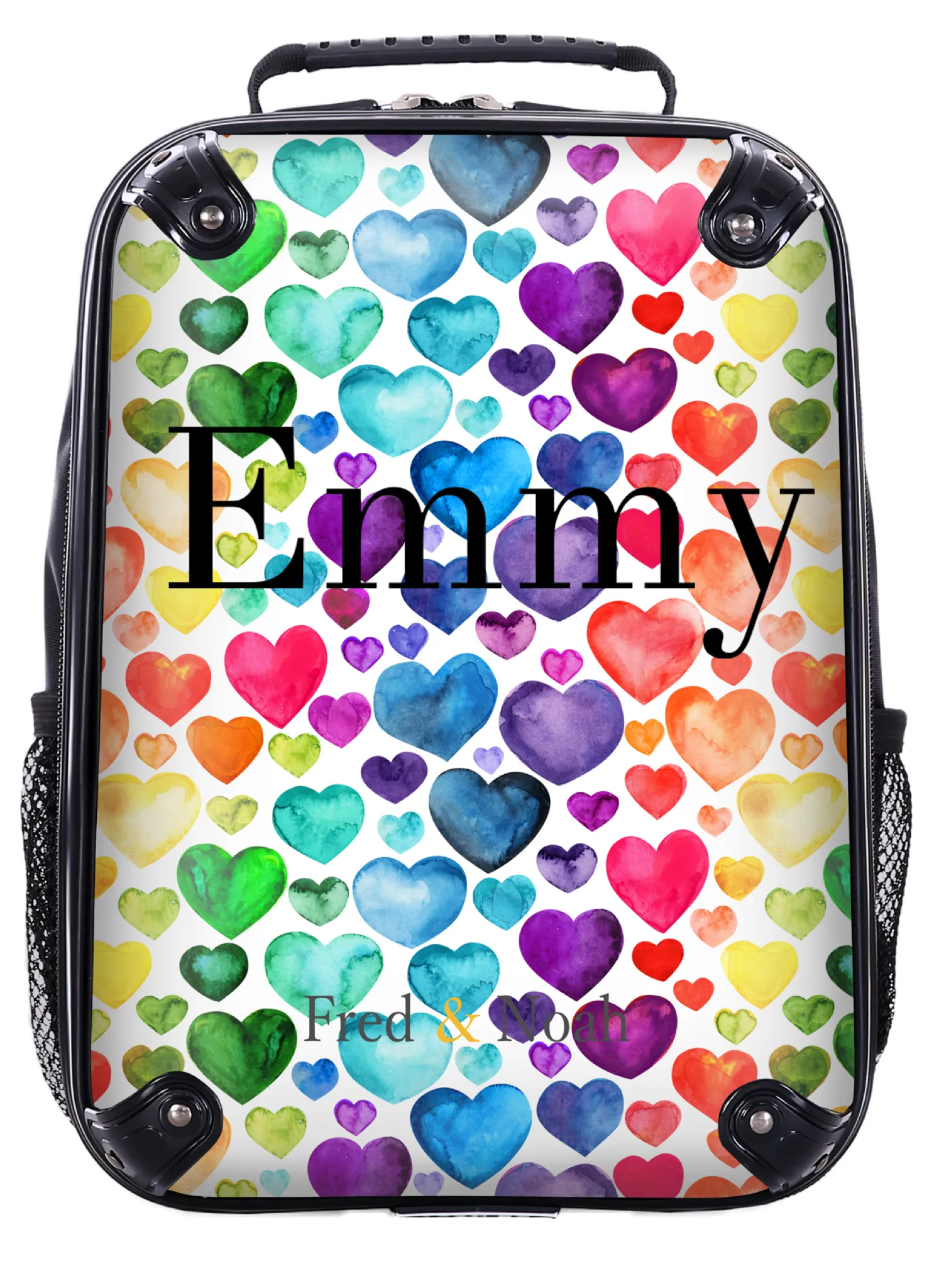 Personalised Rainbow Heart print Suitcase