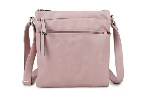 PLAIN LIGHT PINK MULTI COMPARTMENT CROSS BODY SHOULDER BAG