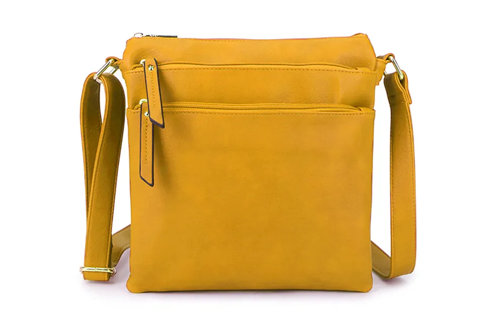 PLAIN YELLOW MULTI COMPARTMENT CROSS BODY SHOULDER BAG