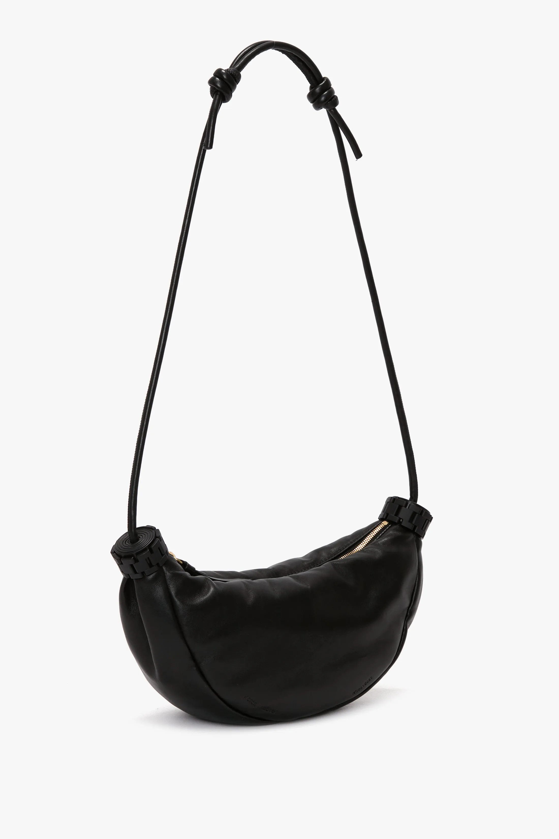 Puffy Half Moon Shoulder Bag In Black Leather