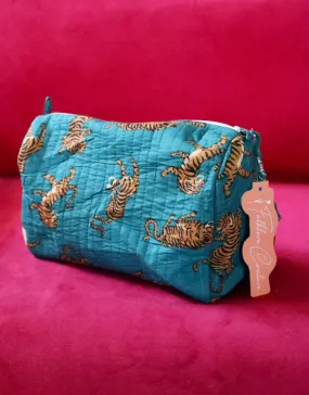 Quilted Cosmetic Bag | Teal Tiger