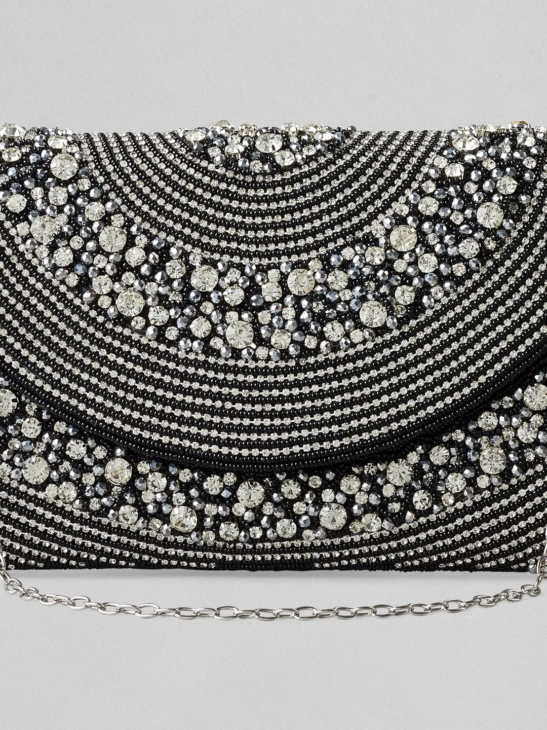 Rubans Black Colour Handbag With Embroided Silver Stone Design.