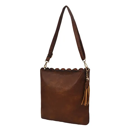 !SALE! Brown NGIL Faux Leather Scallop Shoulder Bag