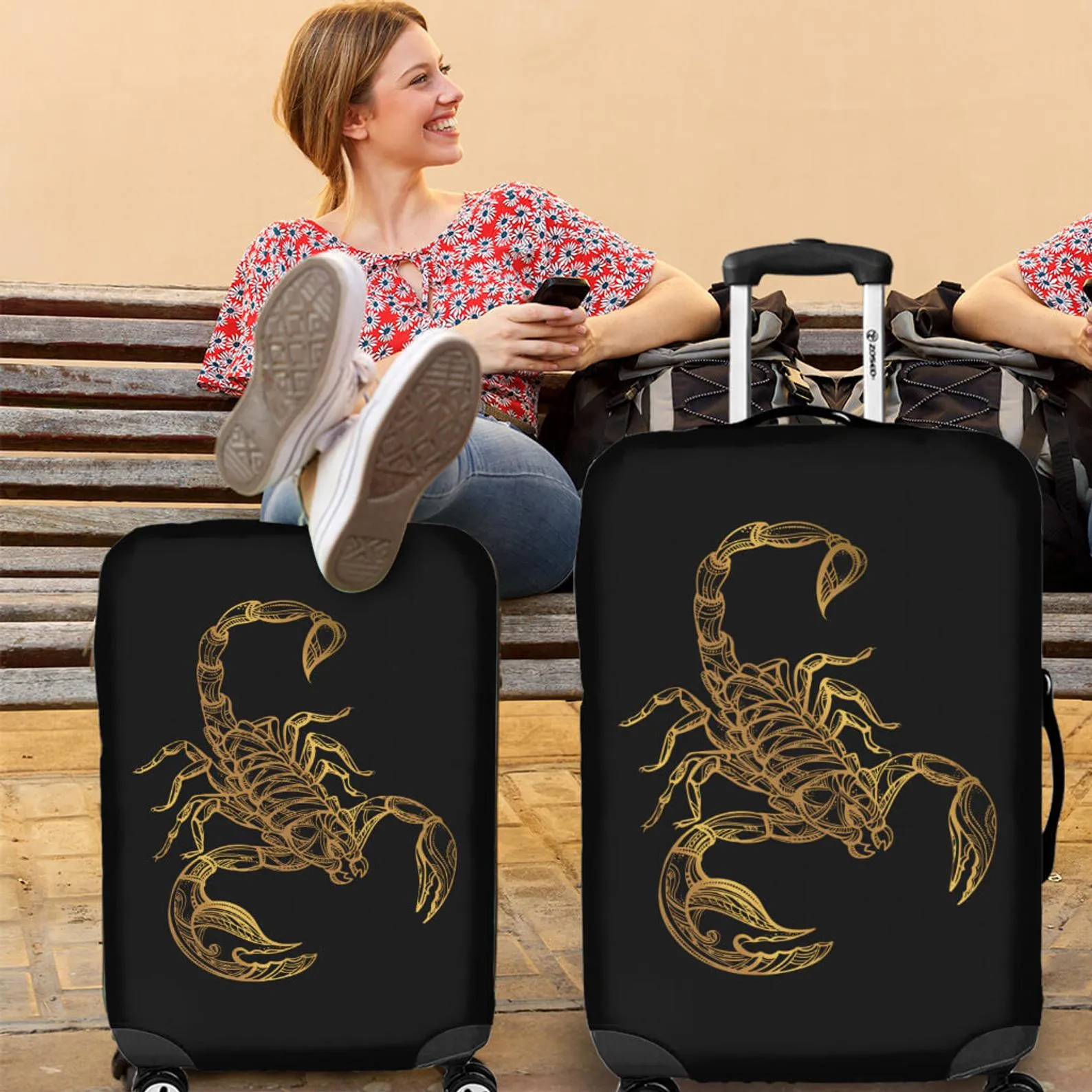 Scorpio Luggage Suitcase Cover, Scorpion Gift Item, Luggage Protector, Custom Luggage Wrap, Scorpion Fabric Luggage Cover Decor